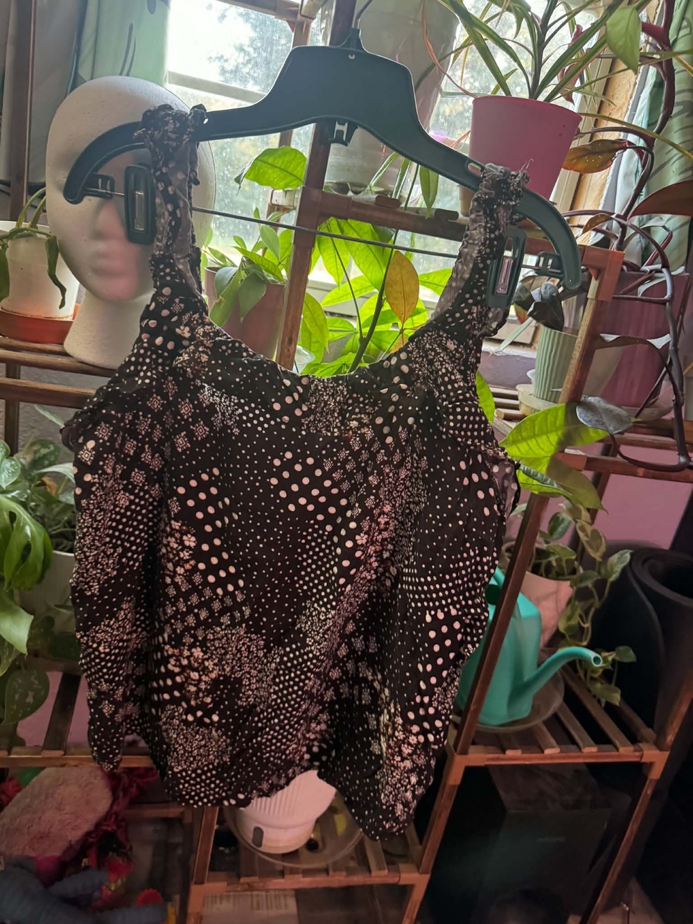 Maurices Black Camisole with Pink Dot Pattern